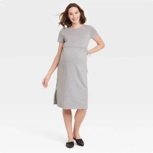 Isabel Maternity by Ingrid & Isabel Gray Tie Waist Maternity Midi Dress XXL NWT